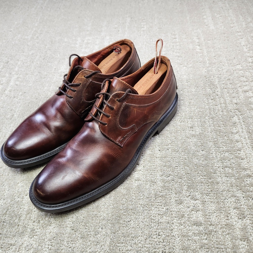 Johnston & Murphy Mens Brown Leather Plain Toe Derby Shoes Made in Italy 10.5 W